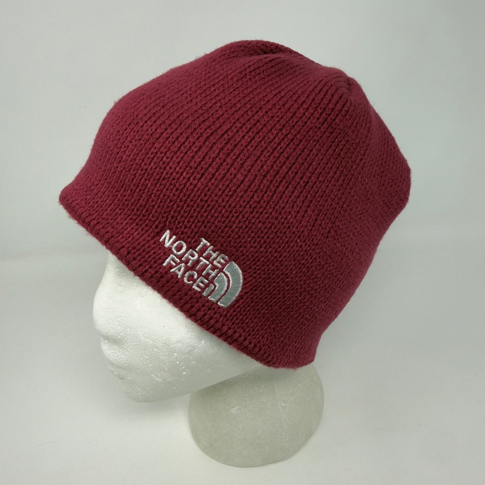 The North Face Beanie Hat Burgundy Maroon Fleece Lined Knit Skull Cap One Size
